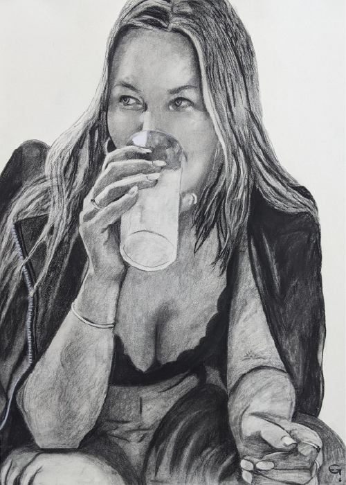 charcoal drawing beautiful woman